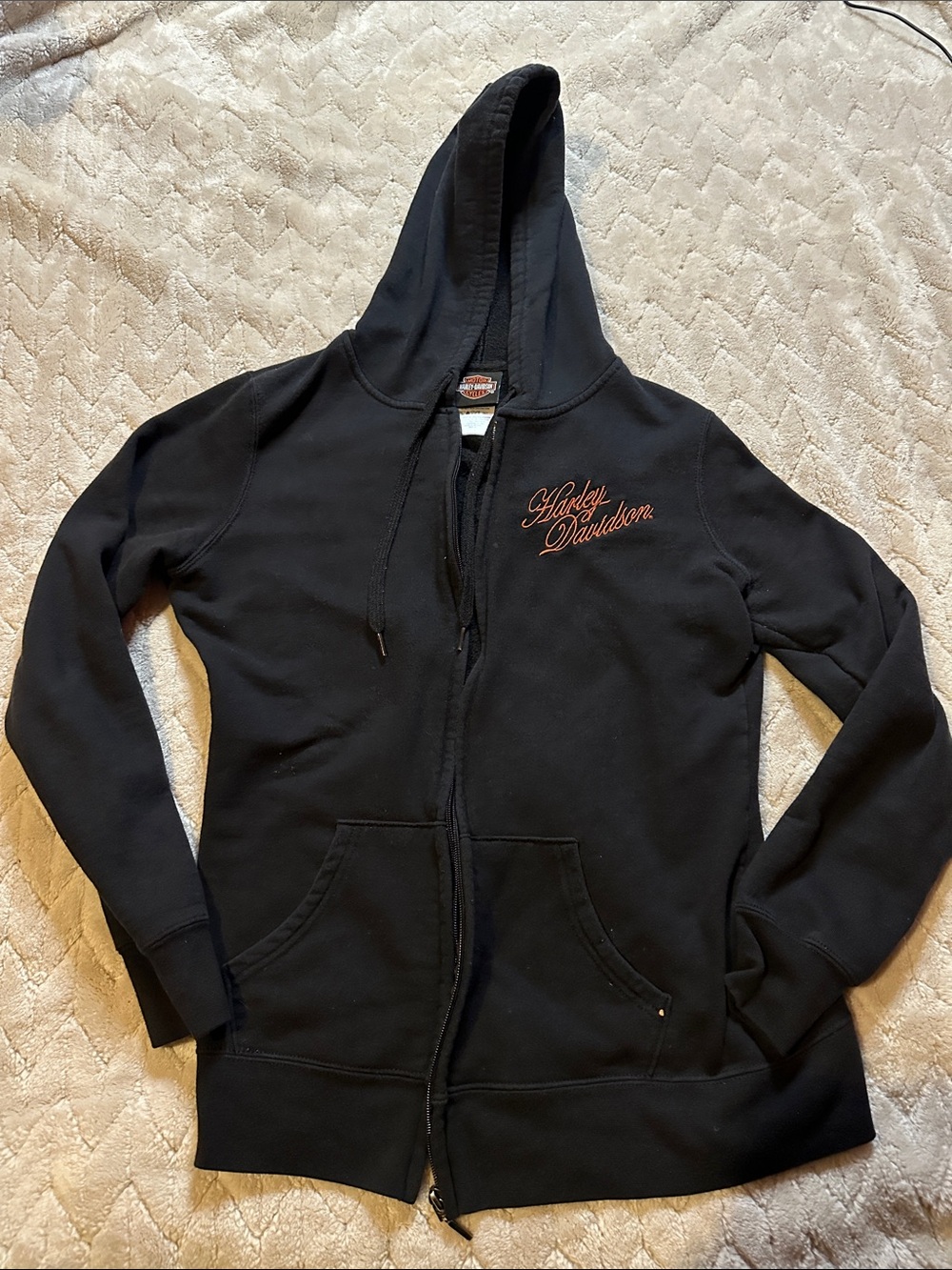 Harley-Davidson Black Hoodie with Orange Script Logo